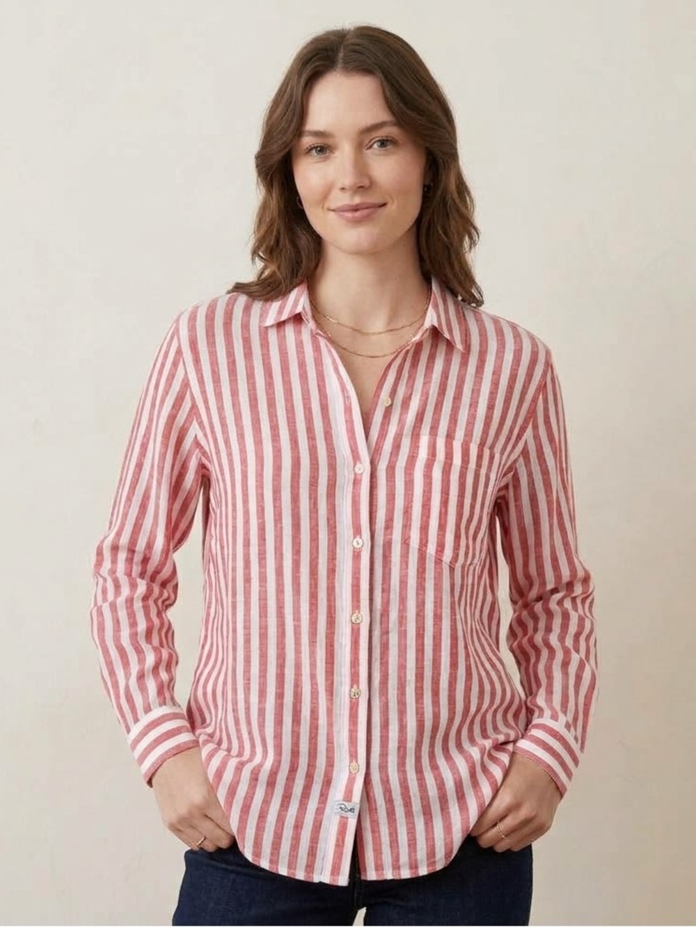 🍋 Rails x Giadzy Red White Ravello Stripe Linen Giada Shirt Womens Size L